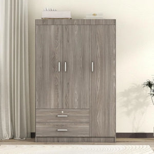 Modern 3-Door Wardrobe with 2 Drawers, Shelves and Hanging Rail, Freestanding Armoire Wardrobe Closet, Clothes Storage Cabinet