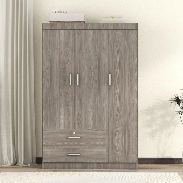 Modern 3-Door Wardrobe with 2 Drawers, Shelves and Hanging Rail, Freestanding Armoire Wardrobe Closet, Clothes Storage Cabinet