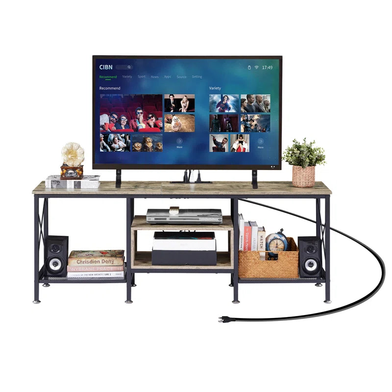 Pridgen TV Stand with Power Outlets, Entertainment Center Media Console with Charging Station