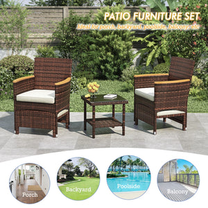5 Piece Outdoor Patio Furniture Set with Table&Ottoman Outdoor Furniture Patio Set Bistro Wicker Patio Set (Brown Wicker&Khaki Cushion)