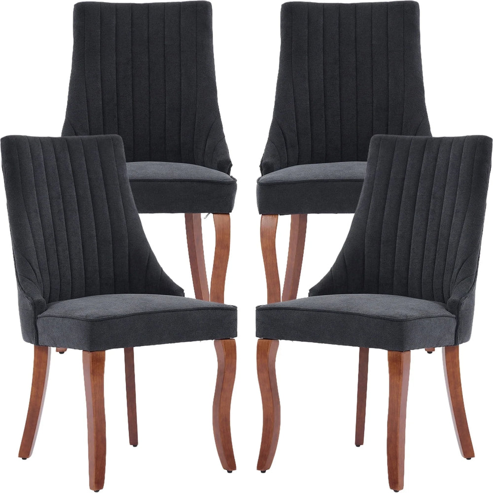 Black Mid Century Dining Chairs Set of 4, Modern Kitchen & Dining Room Chairs Set of 4, Linen Upholstered Kitchen Chairs for Dining Table, Sillas De Comedor, Wood Legs (Black, 4 Pcs)