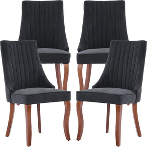 Black Mid Century Dining Chairs Set of 4, Modern Kitchen & Dining Room Chairs Set of 4, Linen Upholstered Kitchen Chairs for Dining Table, Sillas De Comedor, Wood Legs (Black, 4 Pcs)