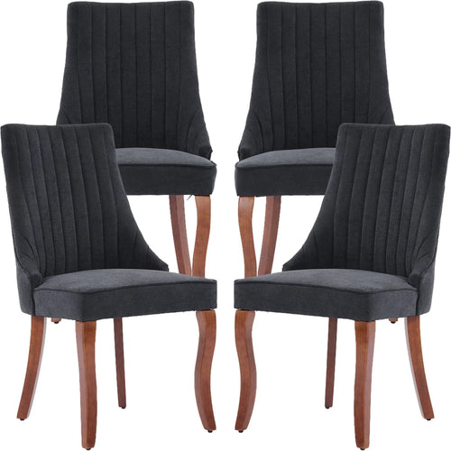 Black Mid Century Dining Chairs Set of 4, Modern Kitchen & Dining Room Chairs Set of 4, Linen Upholstered Kitchen Chairs for Dining Table, Sillas De Comedor, Wood Legs (Black, 4 Pcs)