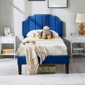 Upholstered Bed Frame Full Queen Platform with Headboard Footboard Wooden Slat