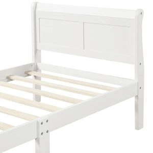 Wood Platform Bed Twin Bed Frame with Headboard/Footboard/Wood Slat Support, White