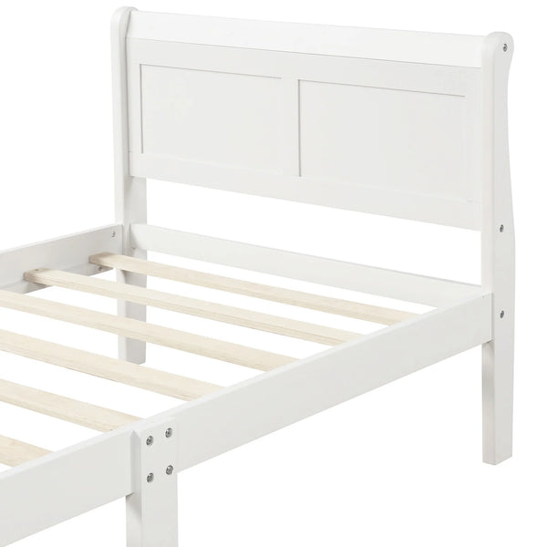 Wood Platform Bed Twin Bed Frame with Headboard/Footboard/Wood Slat Support, White