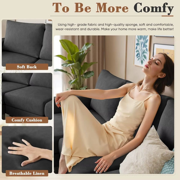 Sofa for Living Room, Couch with Convertible Chaise, 3 Seat L-Shaped Sofas, Comfy Fabric Couches for Apartment, Small Space, Da