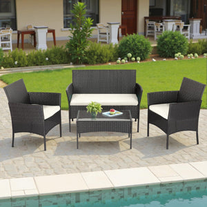 | 4-Piece Patio Furniture Set | Black | Outdoor Wicker Furniture with Coffee Table | Modern Rattan Chairs Conversation Set | Outdoor Seating | Weather-Resistant | for Porch, Garden, Lawn