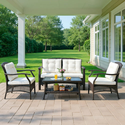 7 Pieces Outdoor Patio Furniture Set, Outdoor Furniture Garden Conversation Sets with Waterproof Cover