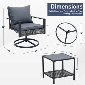 4 Piece Outdoor Furniture Swivel Chair Sets with Cushions
