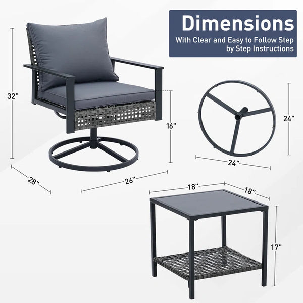 4 Piece Outdoor Furniture Swivel Chair Sets with Cushions