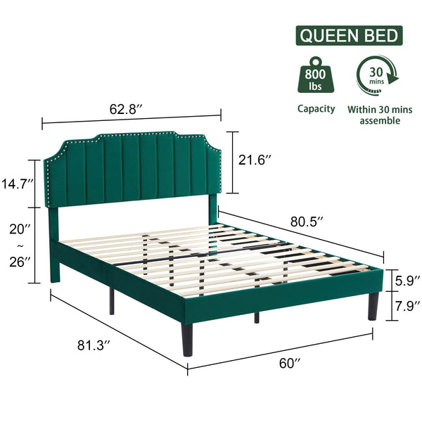 Upholstered Bed Frame Full Queen Platform with Headboard Footboard Wooden Slat