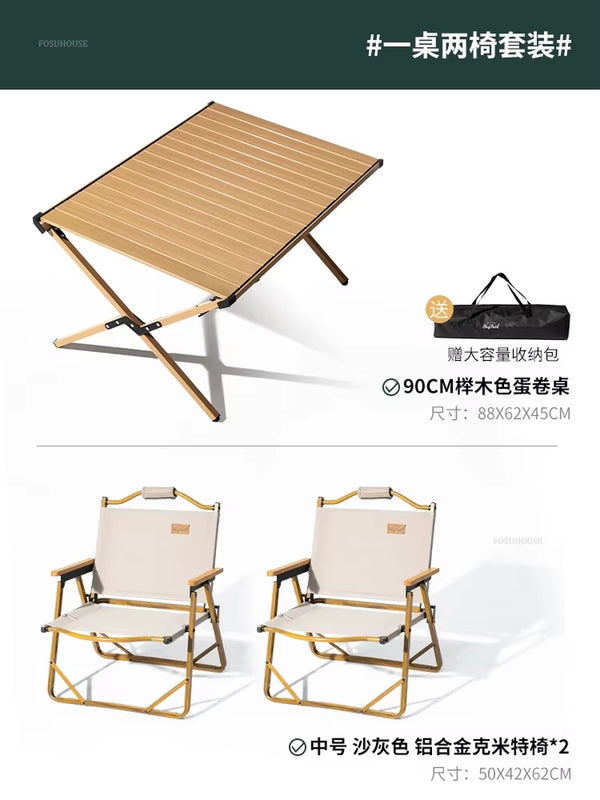 Carbon Steel Egg Roll Outdoor Tables Picnic Barbecue Table and Chair Courtyard Villa Garden Tables Portable Folding Tables GH