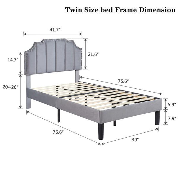 Upholstered Bed Frame Full Queen Platform with Headboard Footboard Wooden Slat