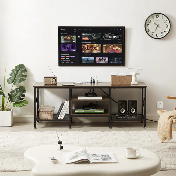 Pridgen TV Stand with Power Outlets, Entertainment Center Media Console with Charging Station