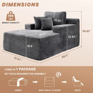 68'' Chaise Lounge Chair Indoor, Oversized Upholstered Sofa Bed with Sleeper Couch Reading Chairs Fluffy Plush Faux Fur Cloud Sofas Couches Living Room, Gray