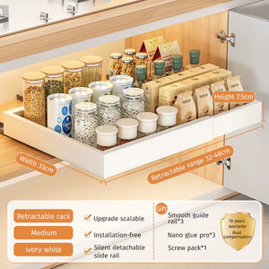 Retractable Storage Rack with Slide Rails Pull-Out Kitchen Drawer Storage Rack Spice Box Storage Rack Cabinets Organizer Holder