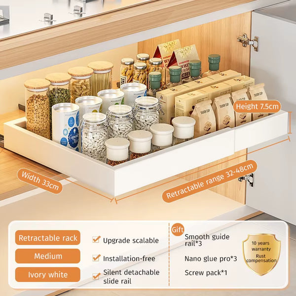 Retractable Storage Rack with Slide Rails Pull-Out Kitchen Drawer Storage Rack Spice Box Storage Rack Cabinets Organizer Holder