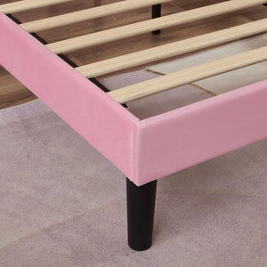 Upholstered Bed Frame Full Queen Platform with Headboard Footboard Wooden Slat