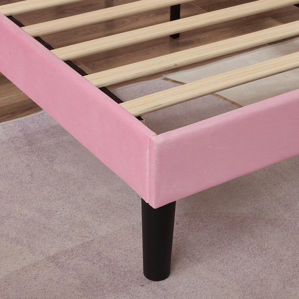 Upholstered Bed Frame Full Queen Platform with Headboard Footboard Wooden Slat