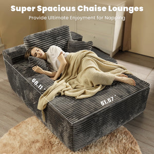 68'' Chaise Lounge Chair Indoor, Oversized Upholstered Sofa Bed with Sleeper Couch Reading Chairs Fluffy Plush Faux Fur Cloud Sofas Couches Living Room, Gray