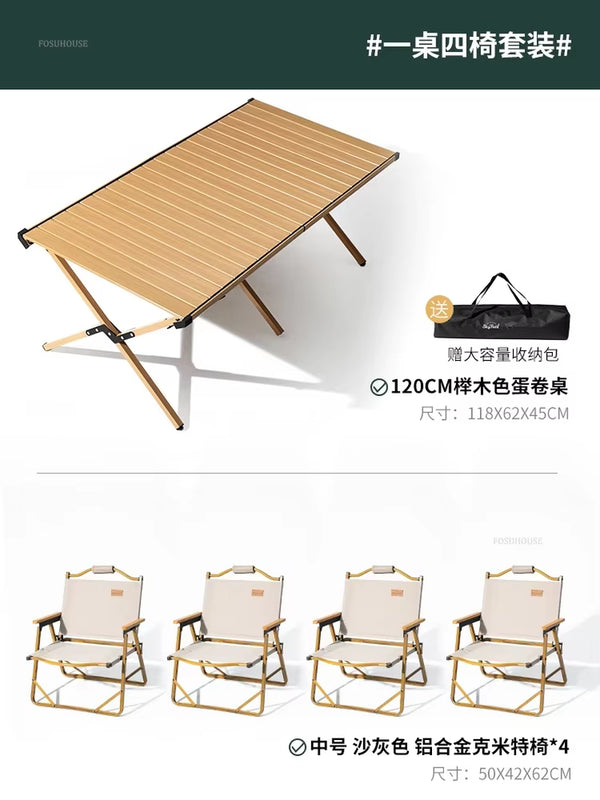 Carbon Steel Egg Roll Outdoor Tables Picnic Barbecue Table and Chair Courtyard Villa Garden Tables Portable Folding Tables GH