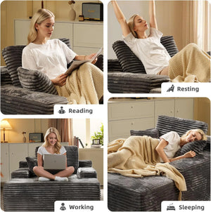 68'' Chaise Lounge Chair Indoor, Oversized Upholstered Sofa Bed with Sleeper Couch Reading Chairs Fluffy Plush Faux Fur Cloud Sofas Couches Living Room, Gray