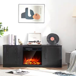 58 In. Freestanding Wood Electric Fireplace TV Stand Entertainment Console with 18'' Electric Fireplace in Black