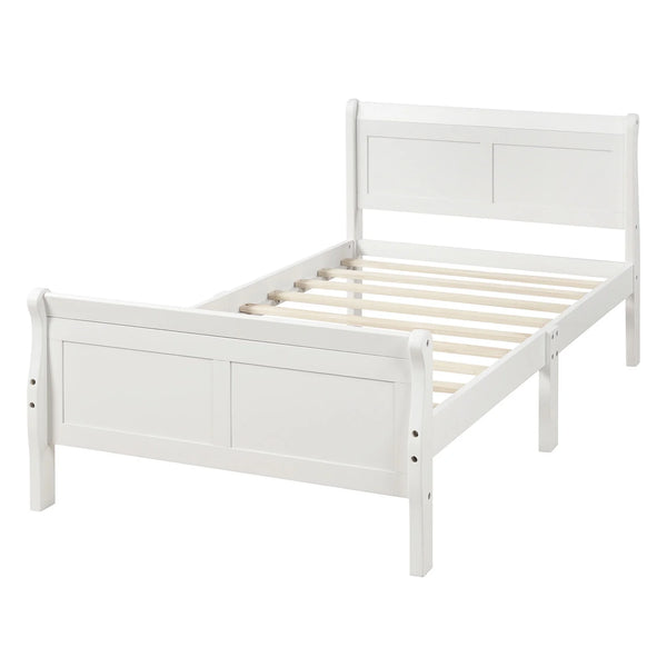 Wood Platform Bed Twin Bed Frame with Headboard/Footboard/Wood Slat Support, White