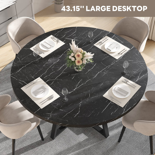 round Dining Table, 43'' Faux Marble Dining Table with Storage Shelf, Circle Dining Table for Dining Room, Modern Kitchen Table for 4 People, Black(Only Table)