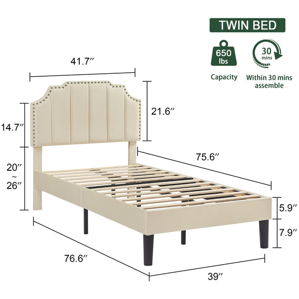 Upholstered Bed Frame Full Queen Platform with Headboard Footboard Wooden Slat