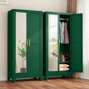Metal Armoire Wardrobe W/2 Mirror Door, with Adjustable Shelves and Hanging Rod 71"' Wardrobe Cabinet, Wardrobes
