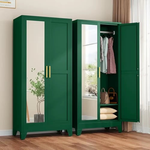 Metal Armoire Wardrobe W/2 Mirror Door, with Adjustable Shelves and Hanging Rod 71"' Wardrobe Cabinet, Wardrobes