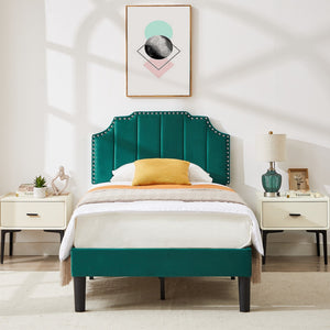 Upholstered Bed Frame Full Queen Platform with Headboard Footboard Wooden Slat