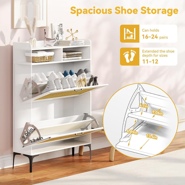 Rattan Shoe Cabinet Storage for Entryway, Freestanding Shoe Storage Cabinet With