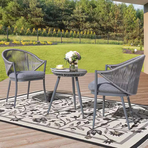 3-Piece Aluminum Outdoor Bistro Set Outdoor Furniture with Grey Cushion
