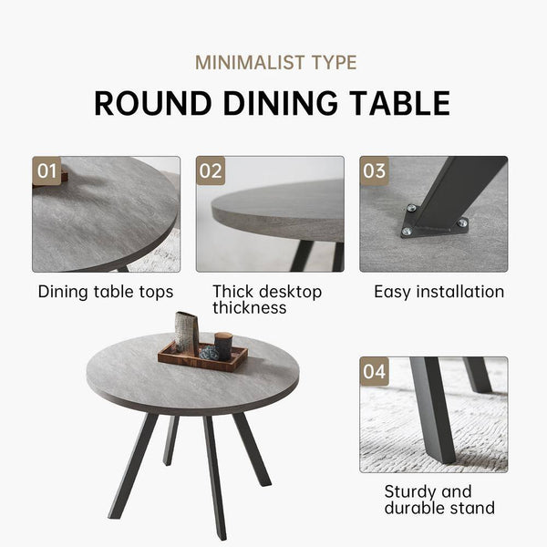 Modern Gray MDF 35.4 In. Black Metal Legs Dining Table (Seats 4)