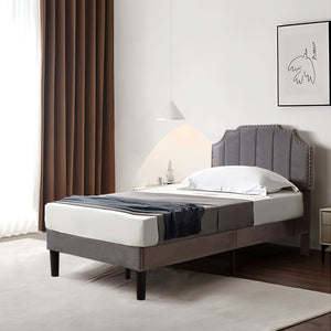 Upholstered Bed Frame Full Queen Platform with Headboard Footboard Wooden Slat