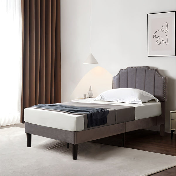 Upholstered Bed Frame Full Queen Platform with Headboard Footboard Wooden Slat