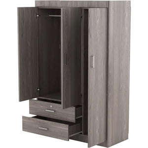 Modern 3-Door Wardrobe with 2 Drawers, Shelves and Hanging Rail, Freestanding Armoire Wardrobe Closet, Clothes Storage Cabinet