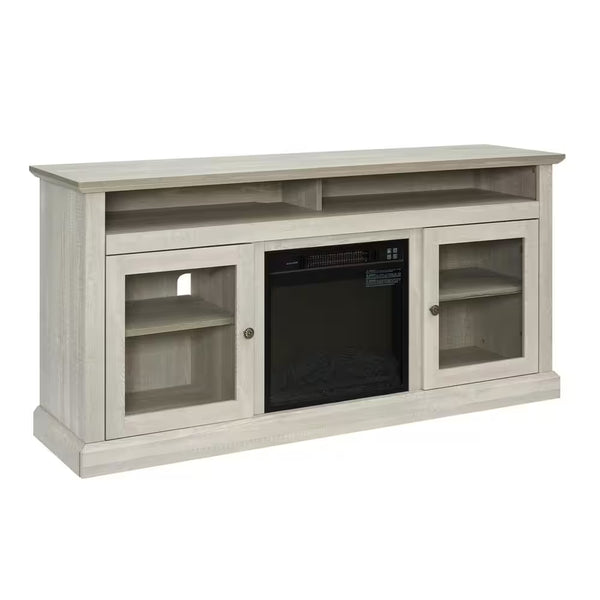 60 In. W TV Stand Entertainment Console for TV up to 65 In. W/ 18 In. Wall Mount Electric Fireplace Insert in Stone Gray