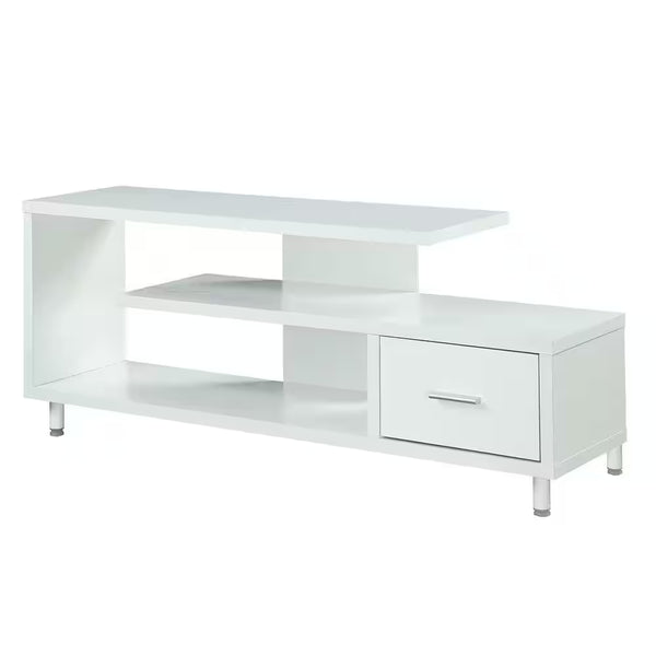 Seal II 59 In.White Particle Board TV Stand with 1-Drawer Fits up to 65 In. TV with Shelves