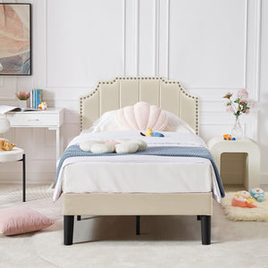 Upholstered Bed Frame Full Queen Platform with Headboard Footboard Wooden Slat