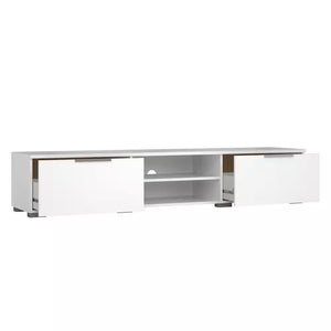 Match 68 In. White High Gloss Engineered Wood TV Stand Fits Tvs up to 45 In. with Adjustable Shelves