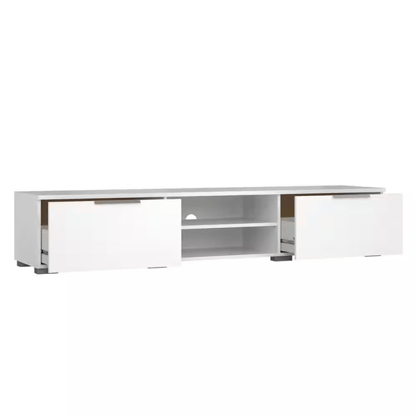 Match 68 In. White High Gloss Engineered Wood TV Stand Fits Tvs up to 45 In. with Adjustable Shelves