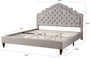 Premiere Classics 51" Tall Platform Bed with Cloth Headboard and Slats - Full (Light Grey Silver)