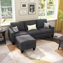 Convertible Sectional Sofa Couch, Modern Linen Fabric Couches for Living, 3 Seat L-Shaped Couch with Storage Ottoman
