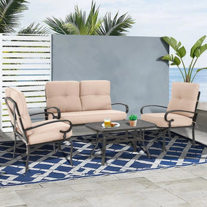 SUNCROWN 4Pcs Outdoor Furniture Patio Conversation Sets Loveseat Brown