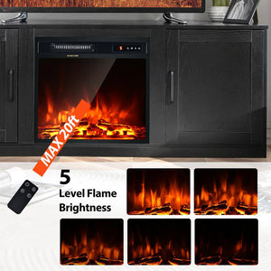 58 In. Freestanding Wood Electric Fireplace TV Stand Entertainment Console with 18'' Electric Fireplace in Black