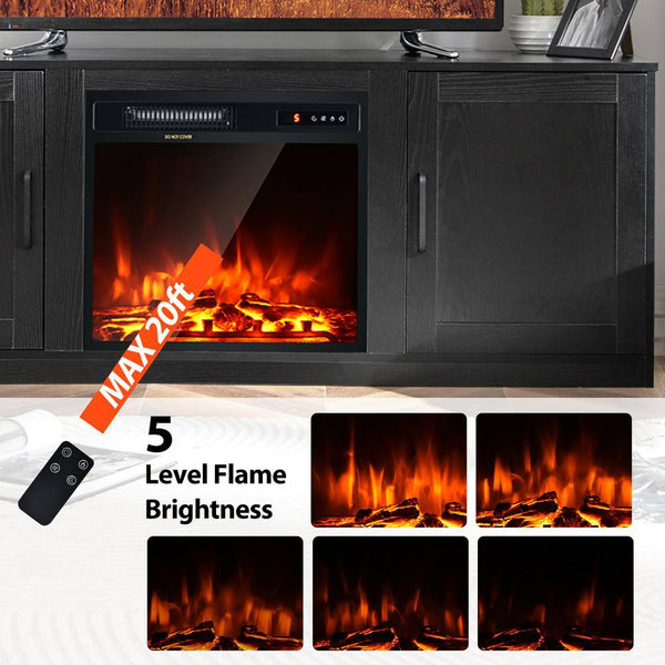 58 In. Freestanding Wood Electric Fireplace TV Stand Entertainment Console with 18'' Electric Fireplace in Black